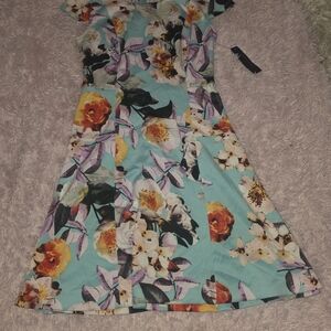 Worthington Teal Floral Midi Dress